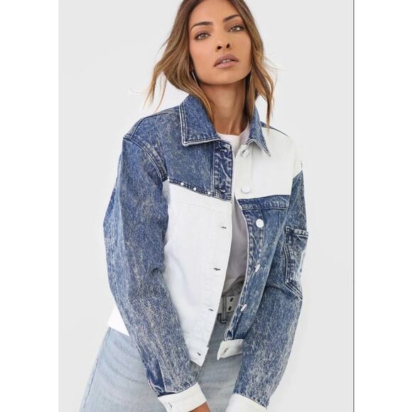 Desigual Striped Patchwork Blue White Denim Chaq Lollypop Jacket - Size M - NWT - Picture 12 of 16